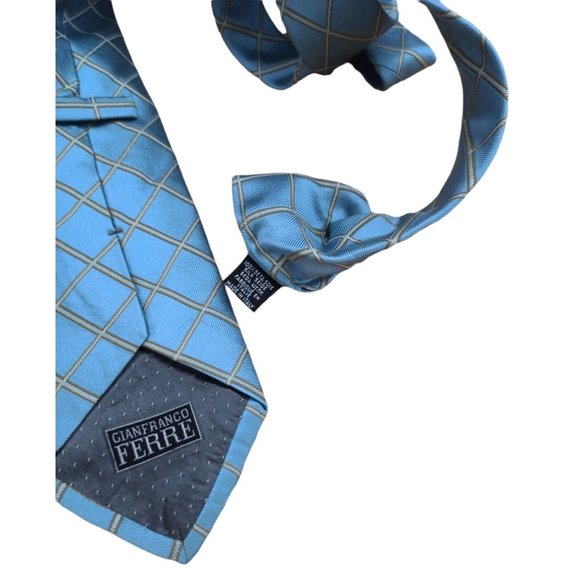 GIANFRANCO FERRE Blue Plaid Silk Tie ITALY 60"/ 3.7" EC - Picture 7 of 7